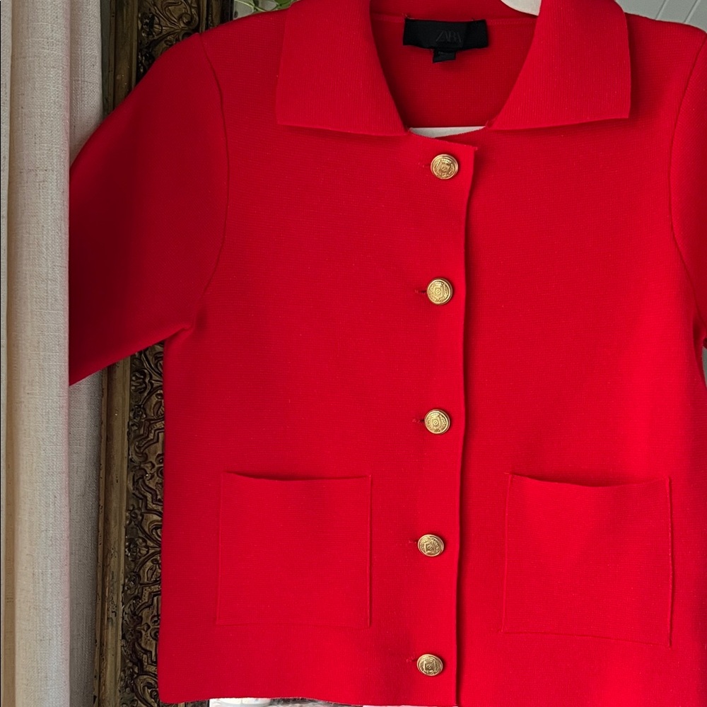Zara Short Sleeve Cardigan with Gold Buttons